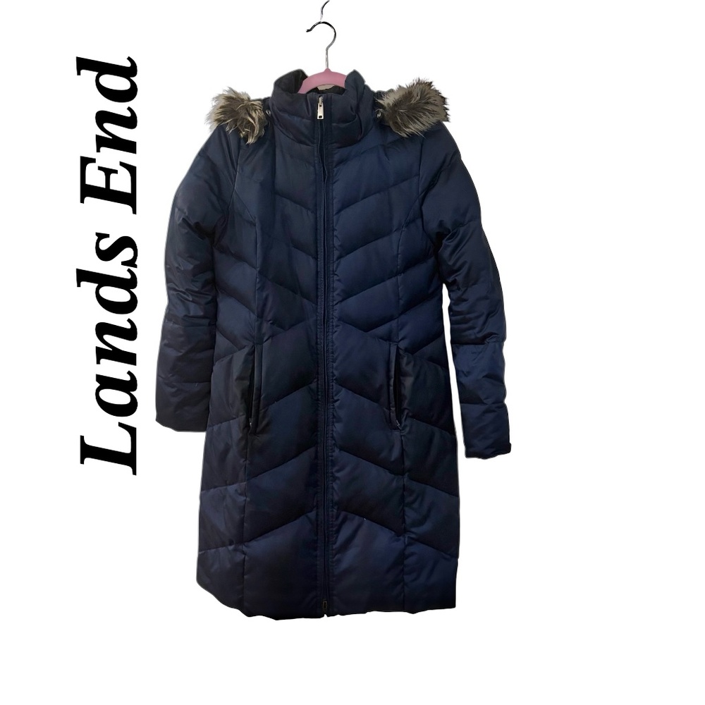 Lands End Navy Down coat Size XS